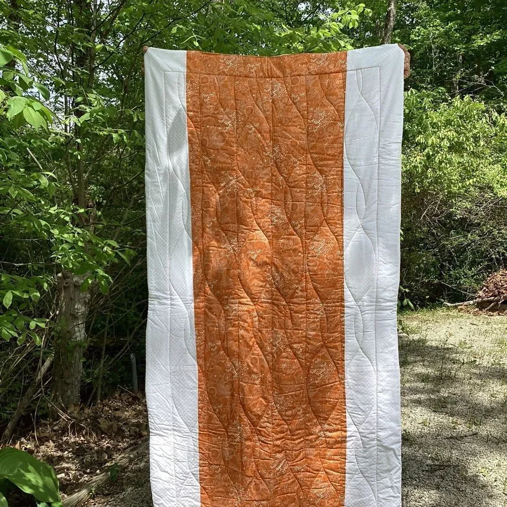 New With Tags.  Bright Summer Orange and Green Garden Coin Lap Quilt